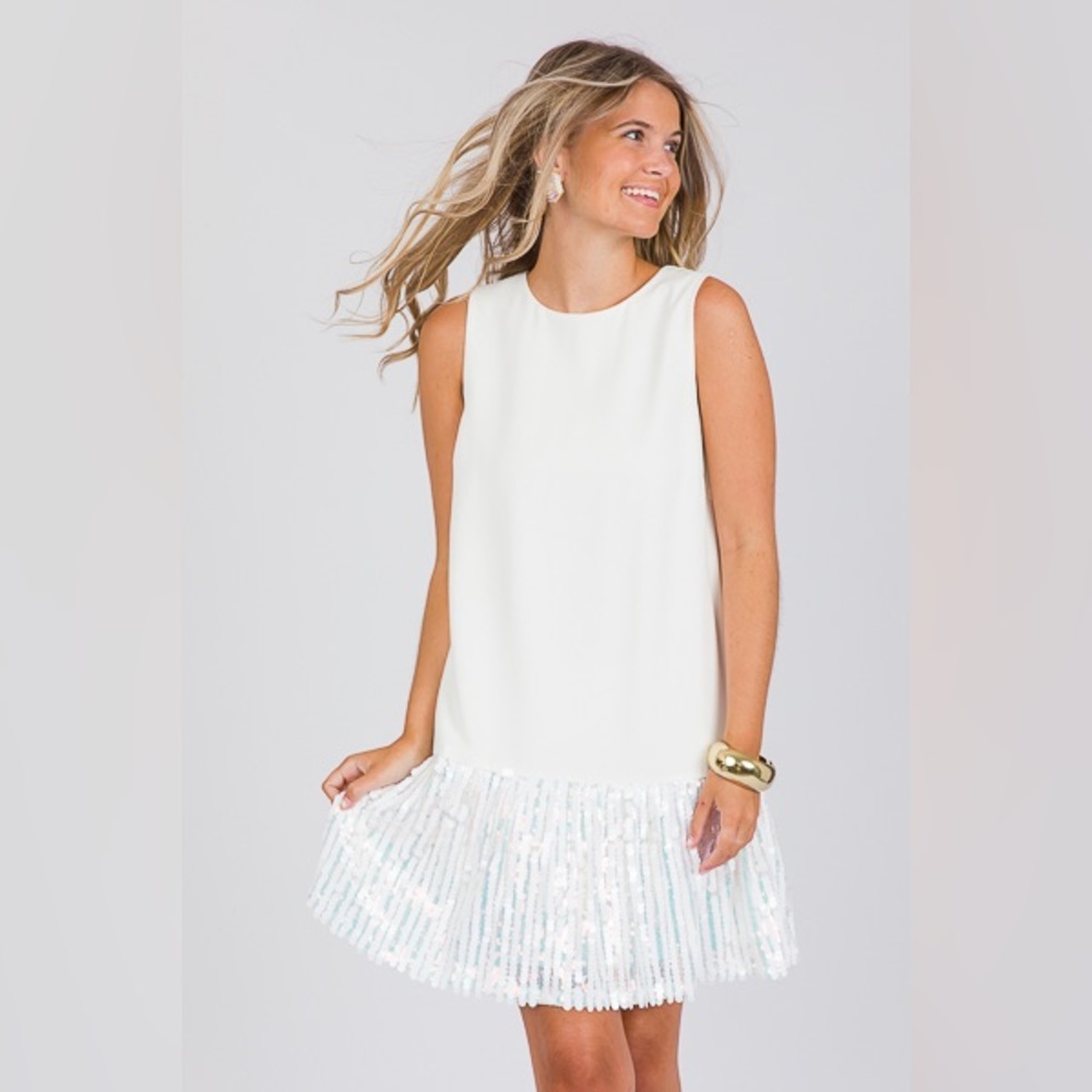 White Sequin Hem Dress